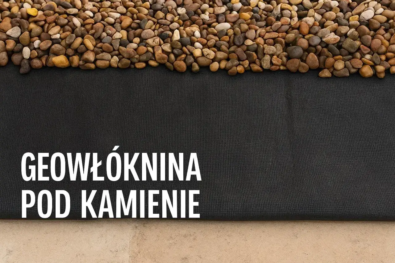 Warstwa kamieni ozdobnych na geowłókninie. Idealne rozwiązanie, jak wysypać kamienie w ogrodzie, by uniknąć chwastów.